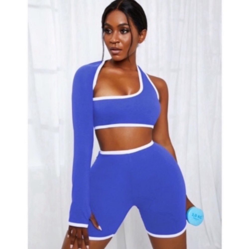 One Shoulder Top & High Waisted Matching Short Set - Picture 3 of 7